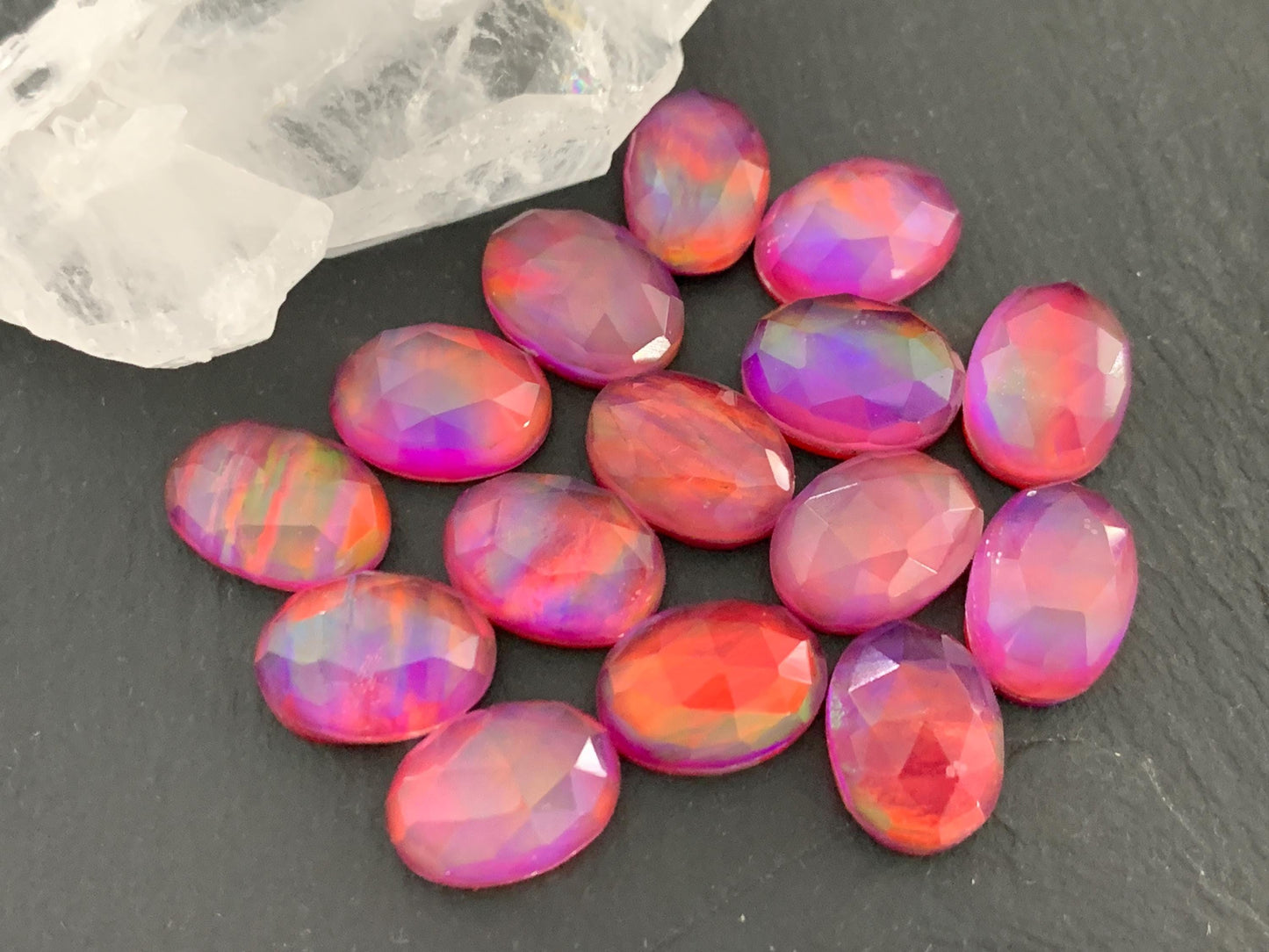 Faceted Aurora Opal 10x14mm cabochons - Doublet cabochons
