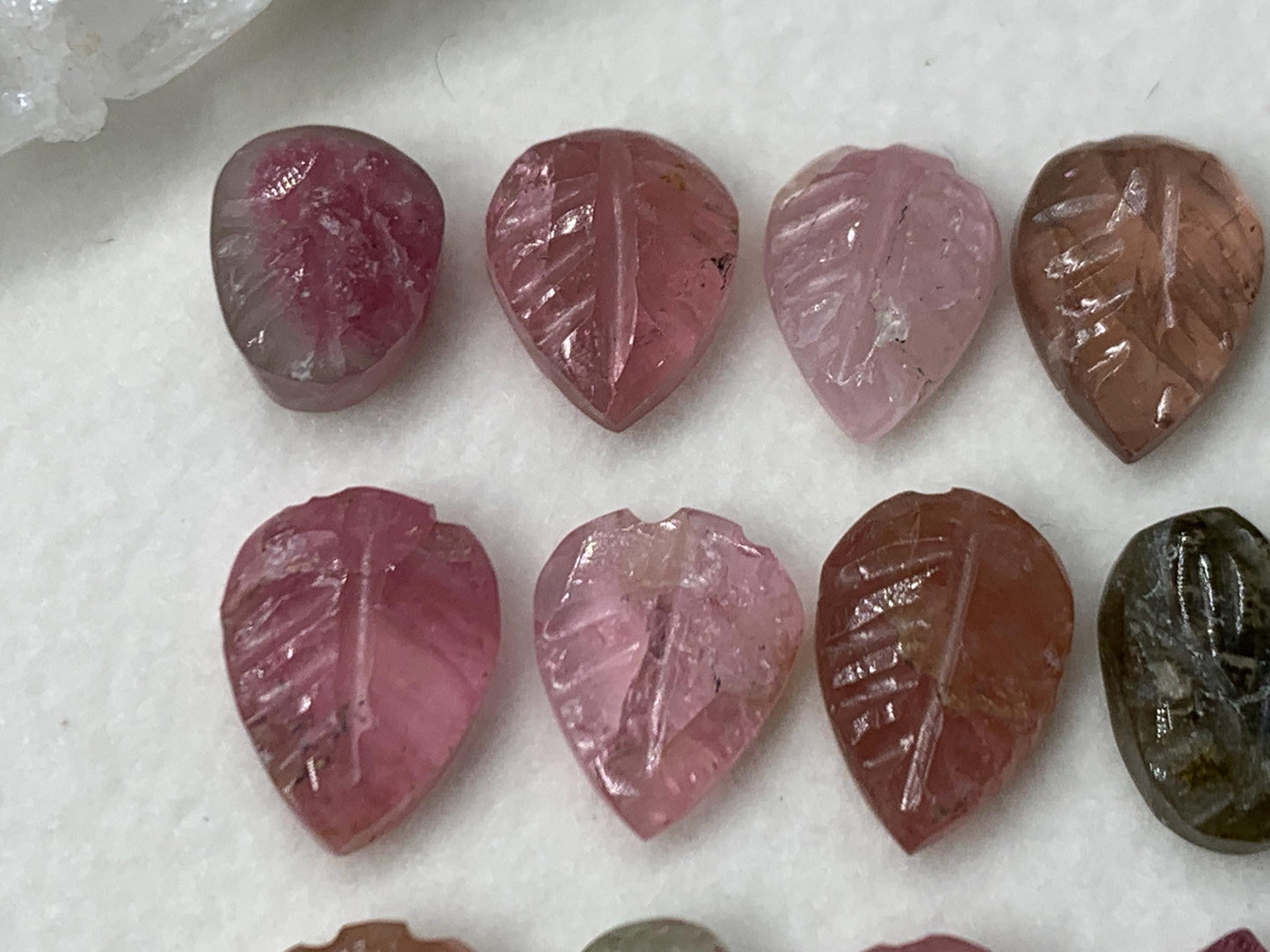 Discounted damaged carved Watermelon Tourmaline 7-10mm long cabochon