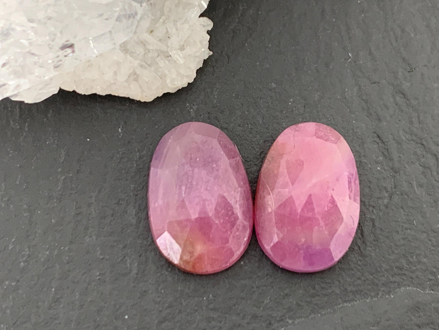 Faceted Ruby pair 8x12x3.5mm cabochon