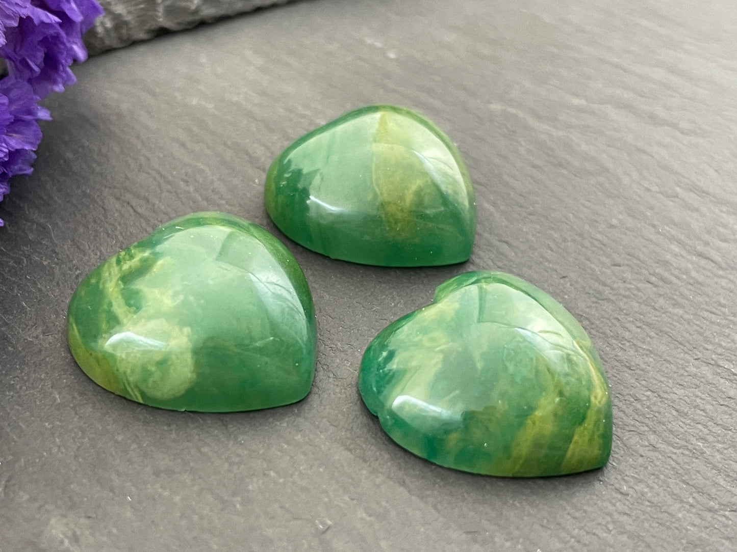 African Jade heart 20mm Cabochon - Calibrated Cabochons