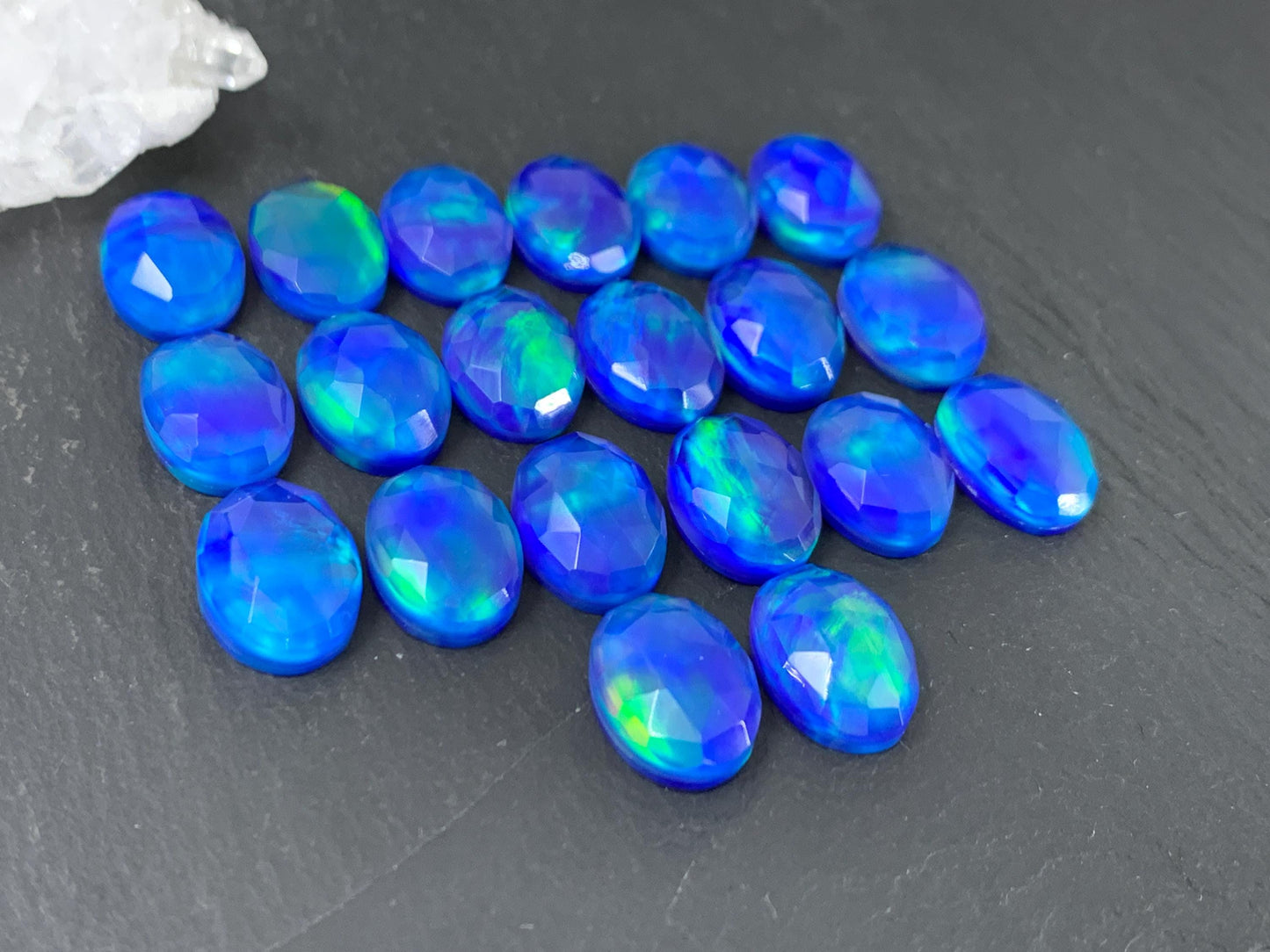 Faceted Aurora Opal oval 10x14mm cabochons - Doublet cabochons