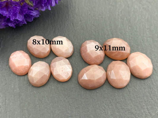 Faceted peach Moonstone oval 8x10mm, 9x11mm cabochon