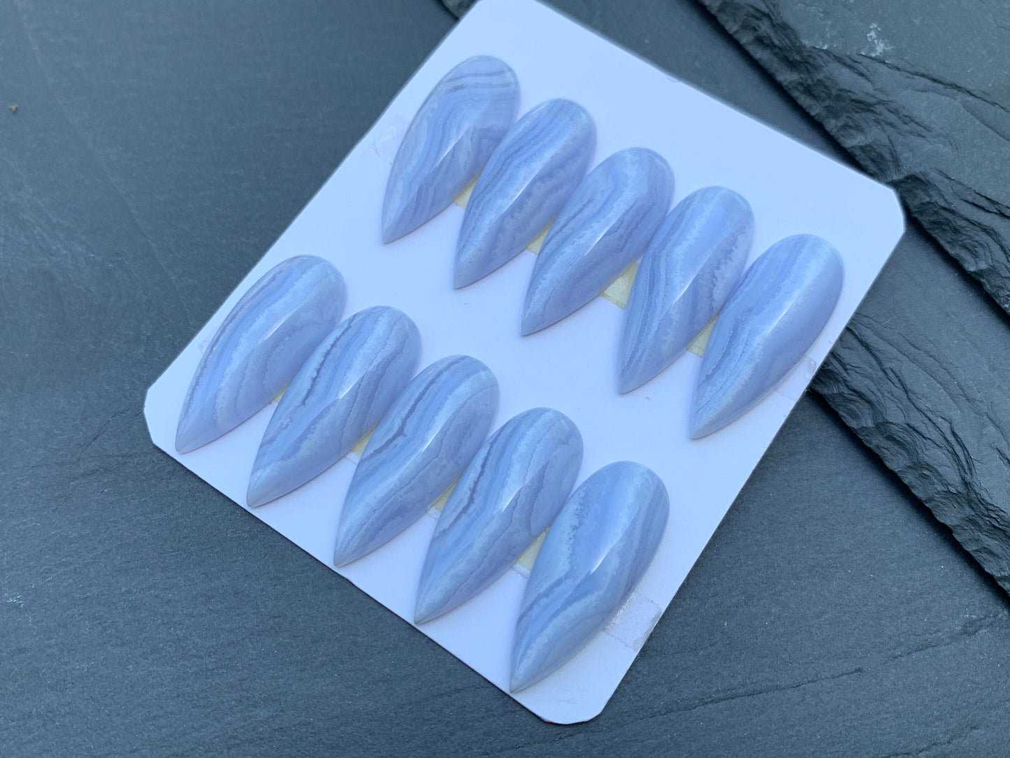 Blue Lace Agate pear 12x30mm cabochon - Calibrated cabochons
