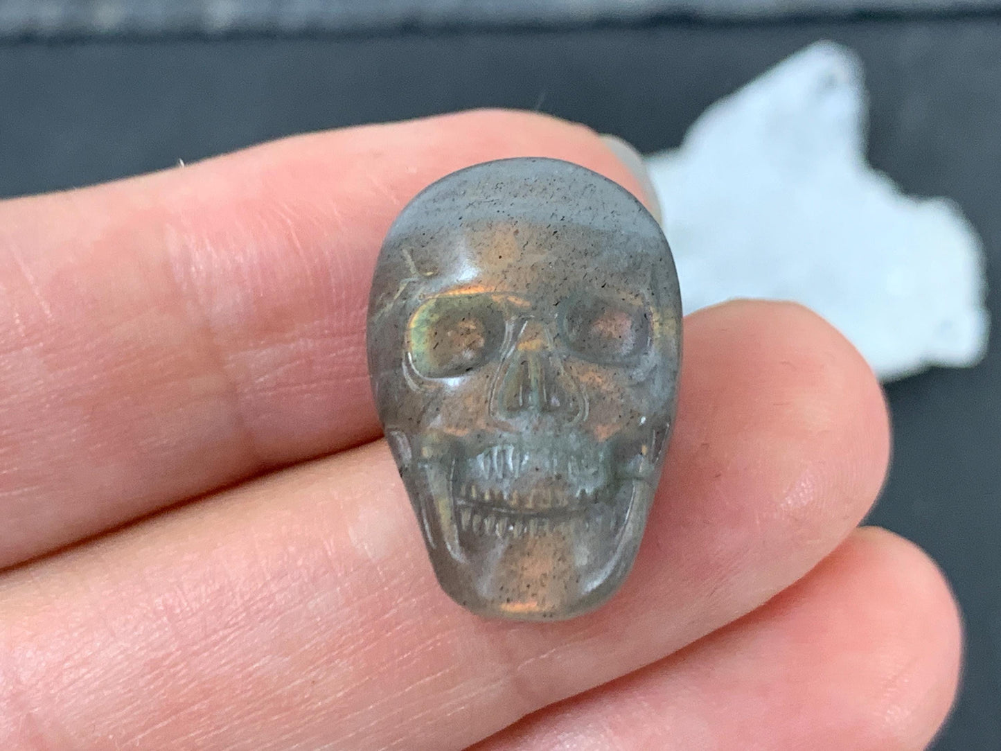 Labradorite Skull Cabochon 14x21mm Flat Back Carving Gemstone
