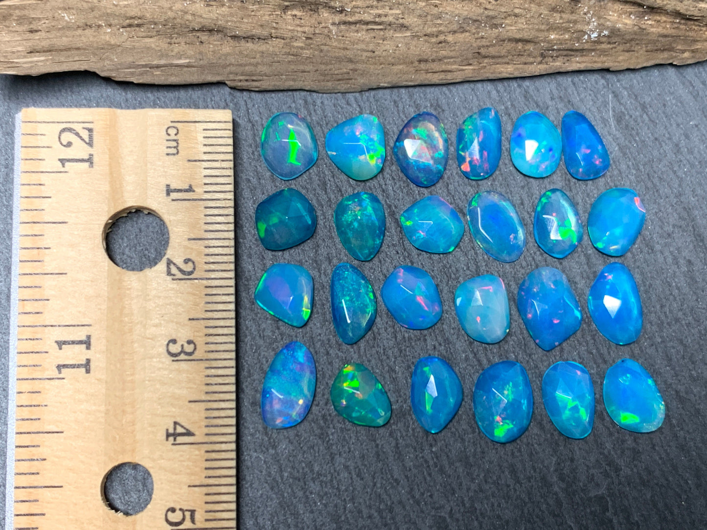 Faceted Blue Ethiopian Opal 8-10mm long cabochon