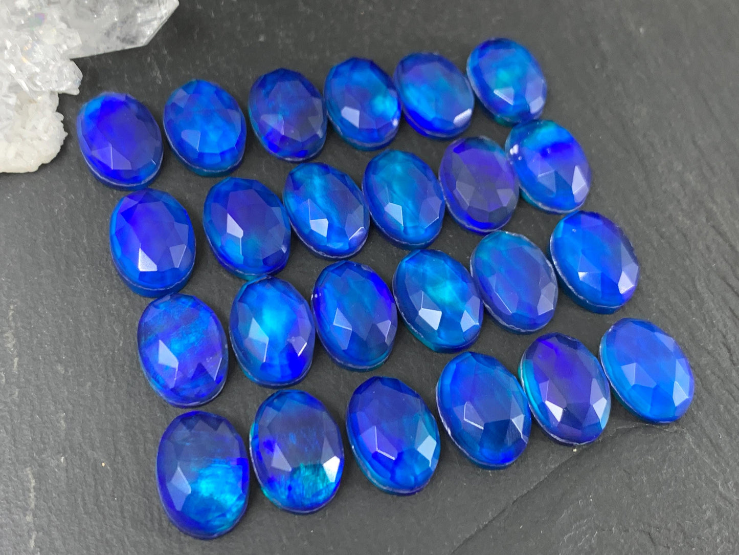 Faceted Aurora Opal oval 10x14mm cabochons - Doublet cabochons