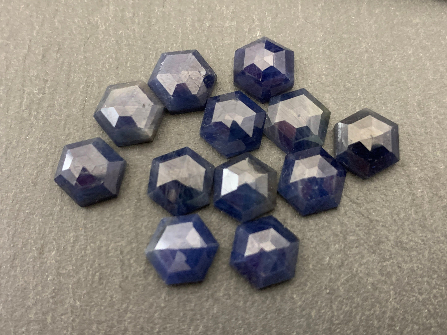Faceted Blue Sapphire hexagon 8mm cabochon