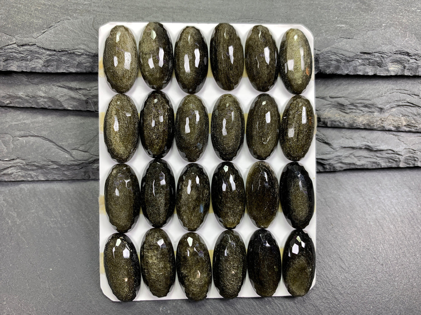 Faceted Gold Obsidian oval 10x20mm cabochon - Calibrated cabochons