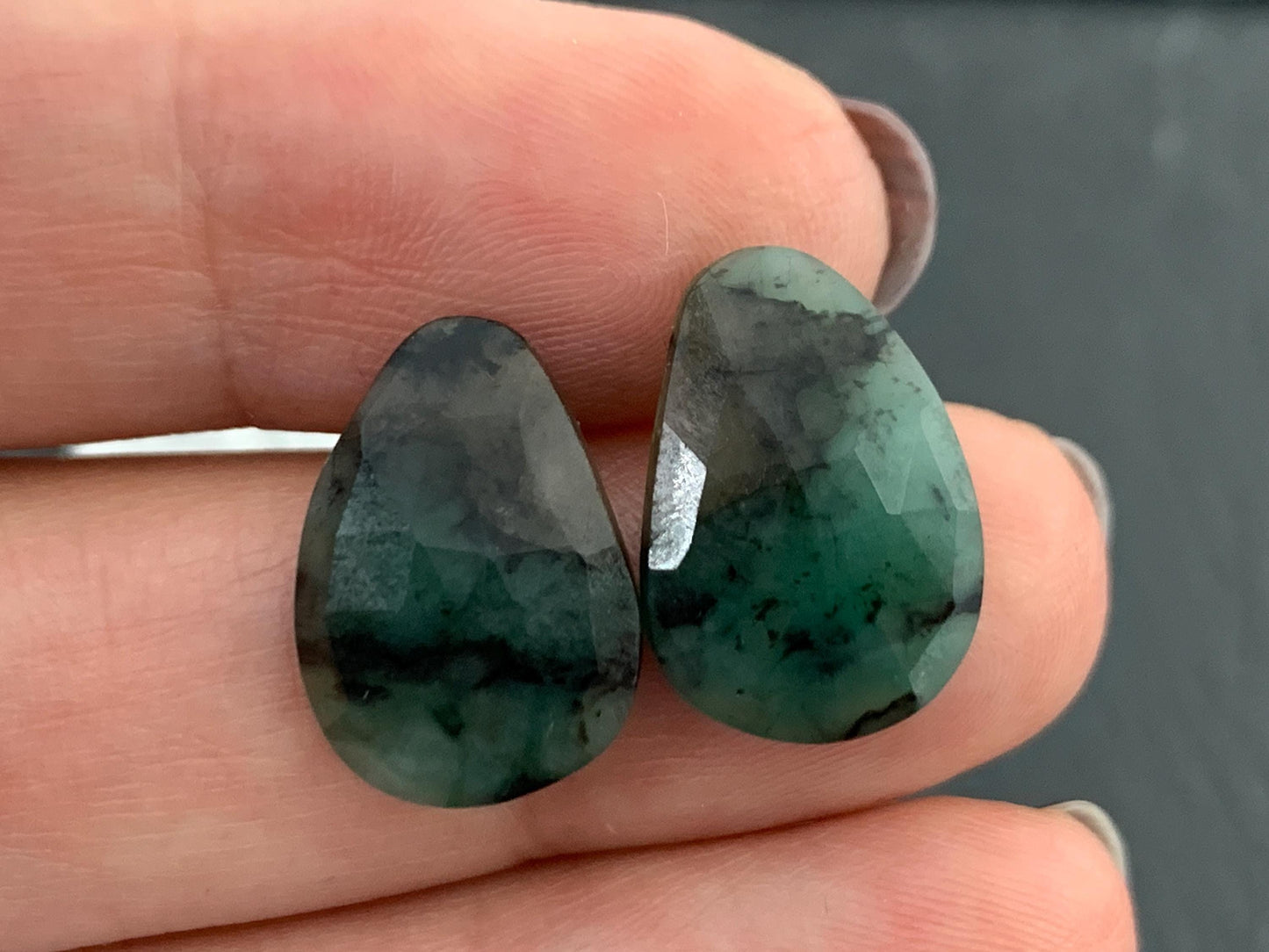 Faceted Emerald Pair 11x17x3.5mm cabochon
