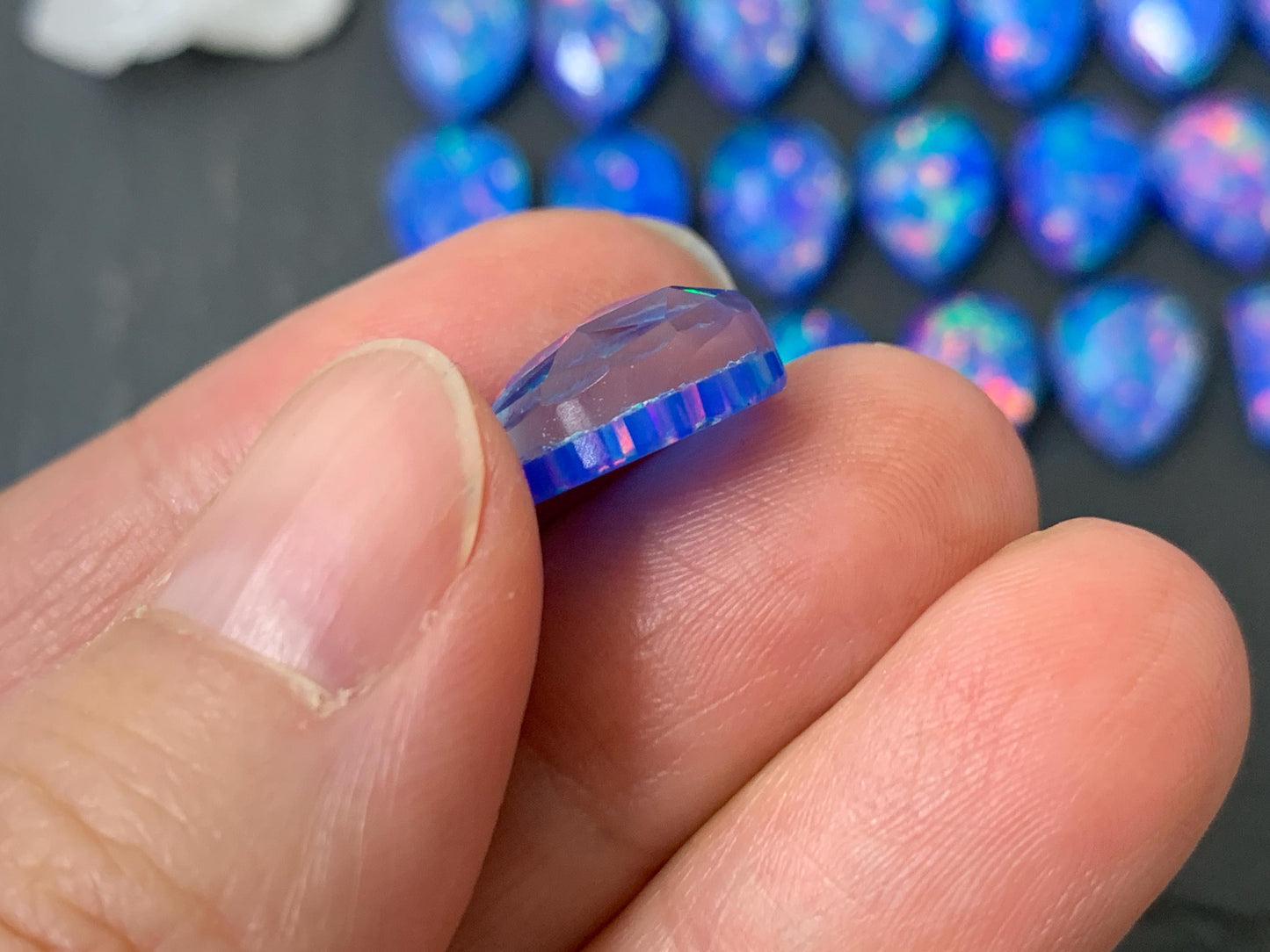 Faceted Aurora Opal Pear 10x14mm, rectangle 7x12mm doublet cabochons - Doublet cabochons