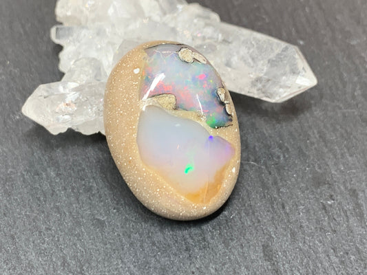 Ethiopian Opal Cabochon – Stabilized Welo Opal with Bright Play of Color - 19x26x8mm