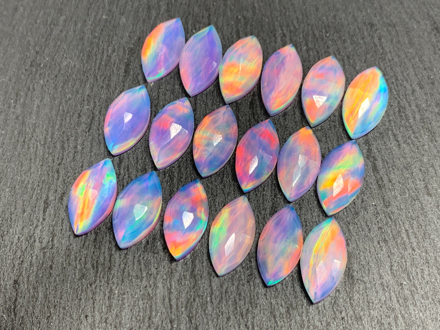 Faceted Aurora Opal marquise 8x16mm cabochon - Doublet cabochons