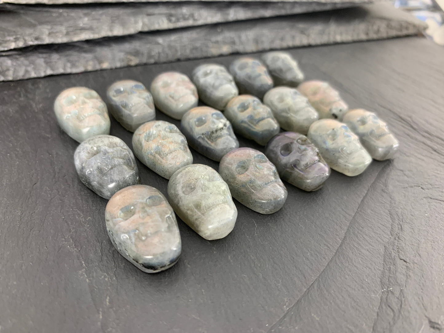Labradorite Skull Cabochon - Natural Blue Flash Stone, Hand Cut Skulls, Unique Gemstone Art