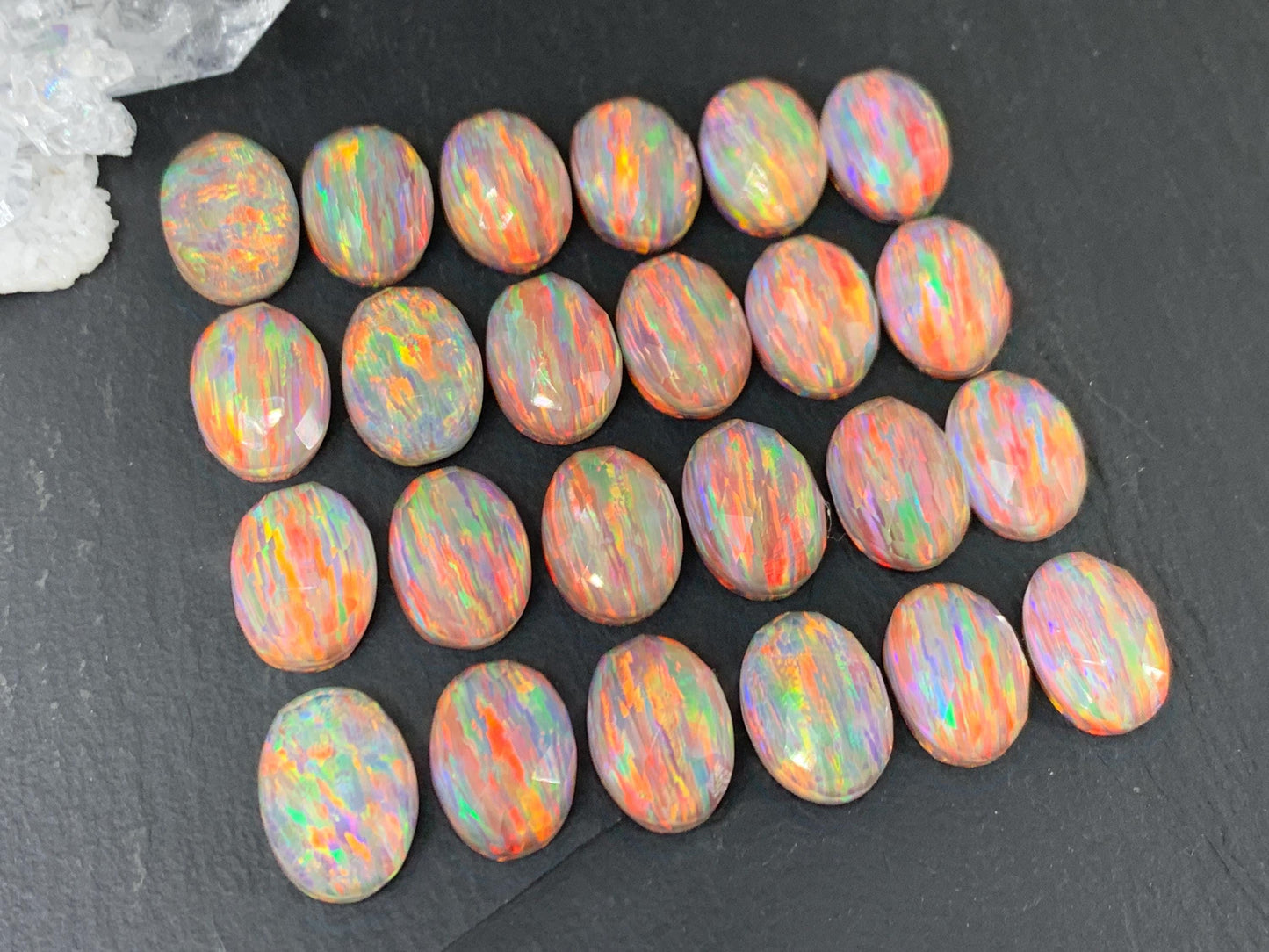 Faceted Aurora Opal Oval 10x14mm Cabochon - Synthetic Doublet Gemstone