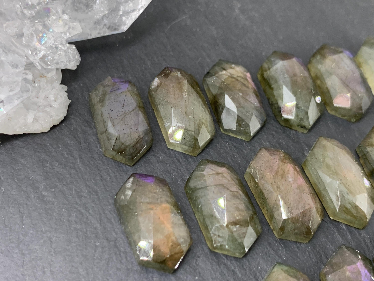 Faceted Labradorite long hexagon 8x16mm cabochon