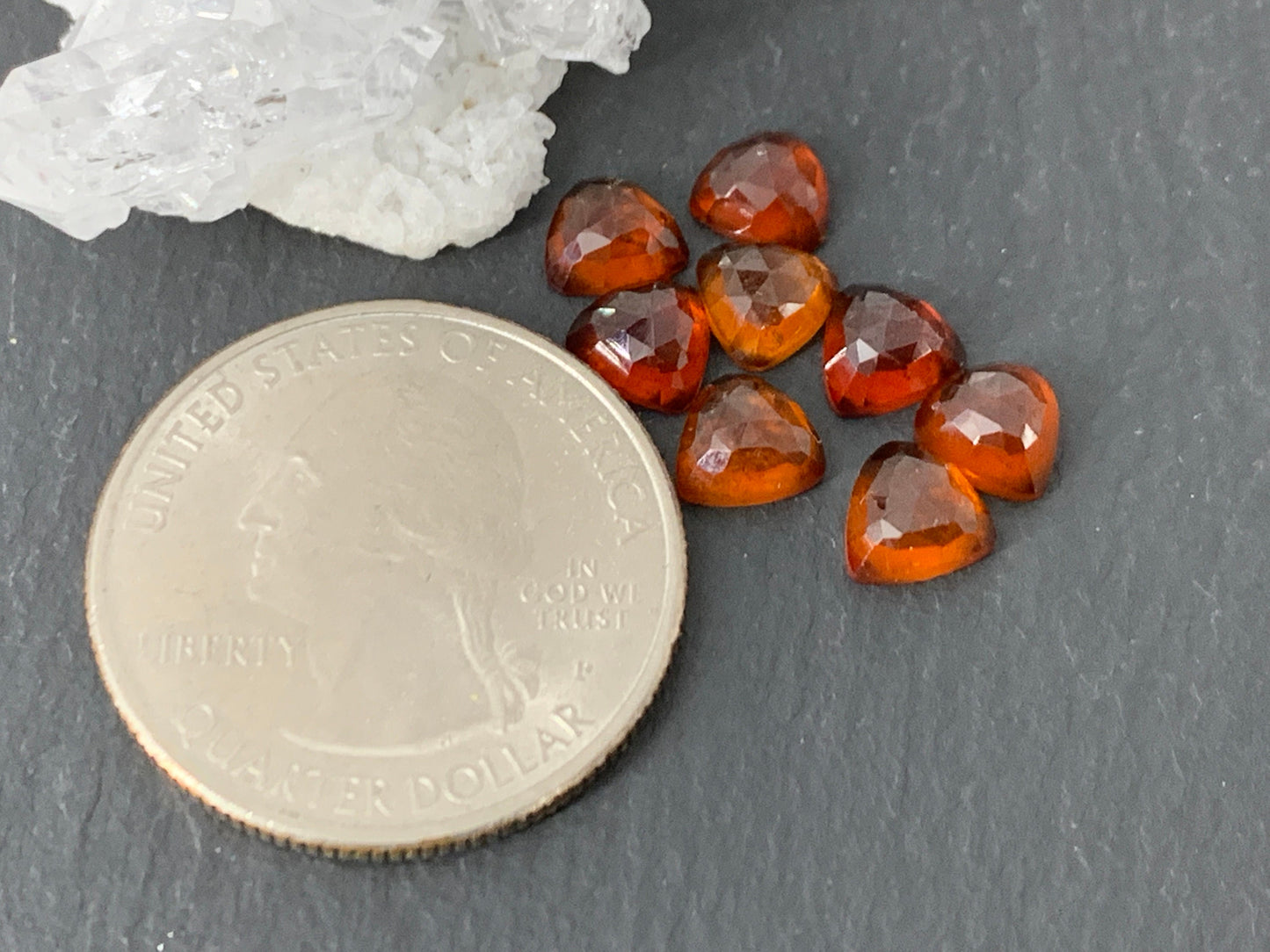 Faceted Hessonite Garnet trillion 6mm cabochon