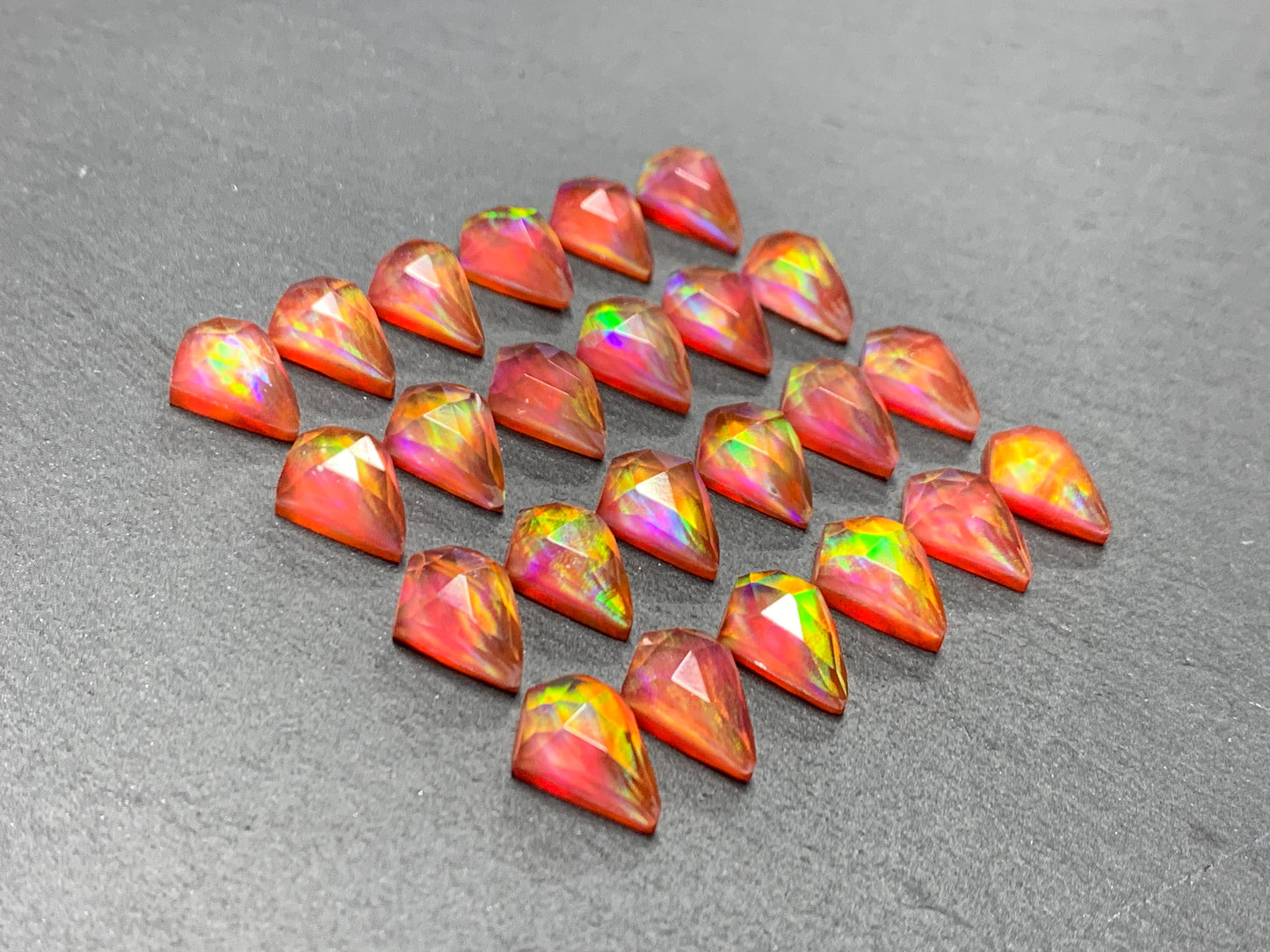 Faceted Aurora Opal kite 10x14mm doublet cabochons - Doublet cabochons