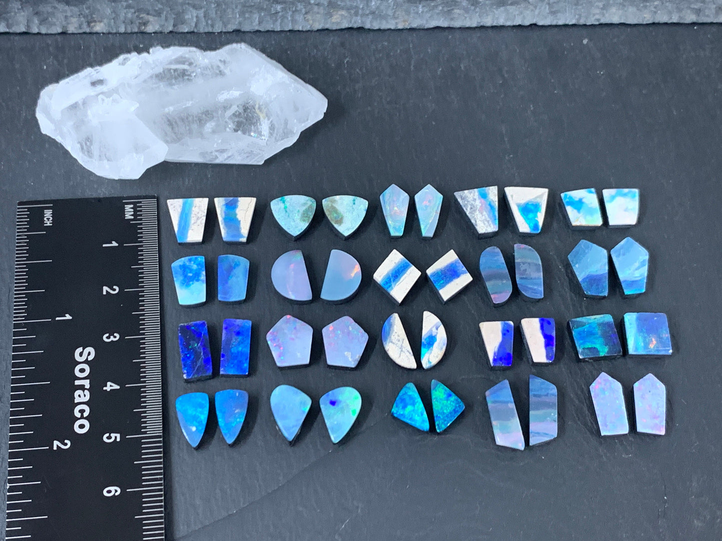 Pair Australian Opal doublet 9-12mm long cabochon