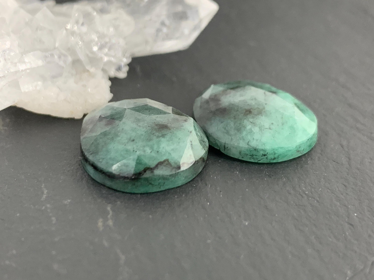 Faceted Emerald Pair 15x18x5mm cabochon