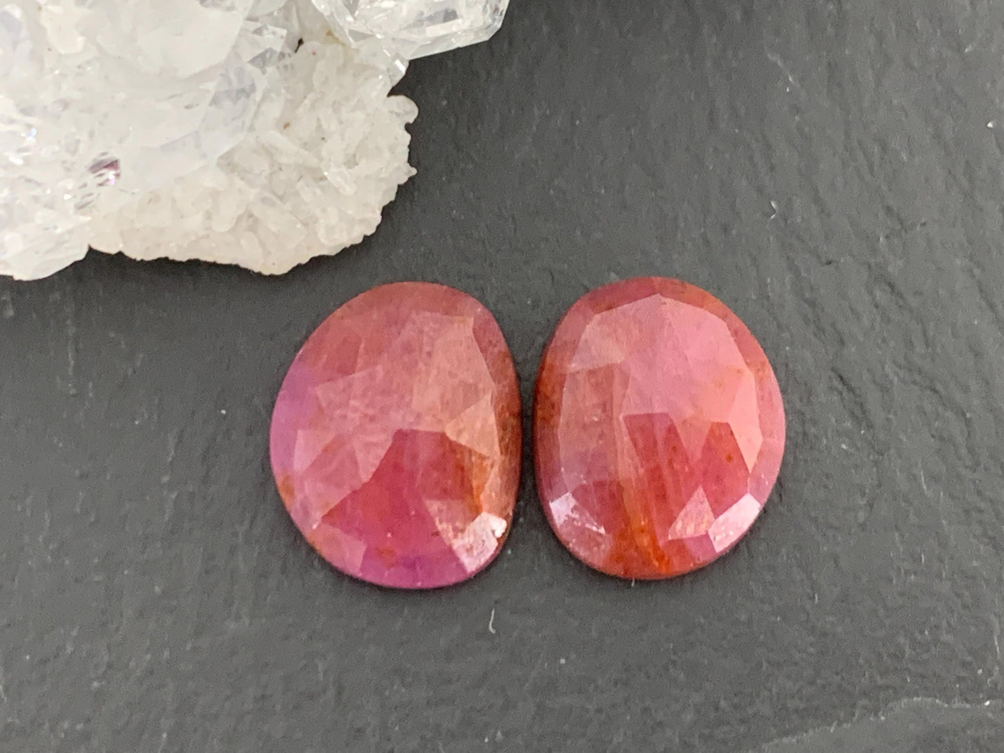 Faceted Ruby pair 9x11.5x4mm cabochon