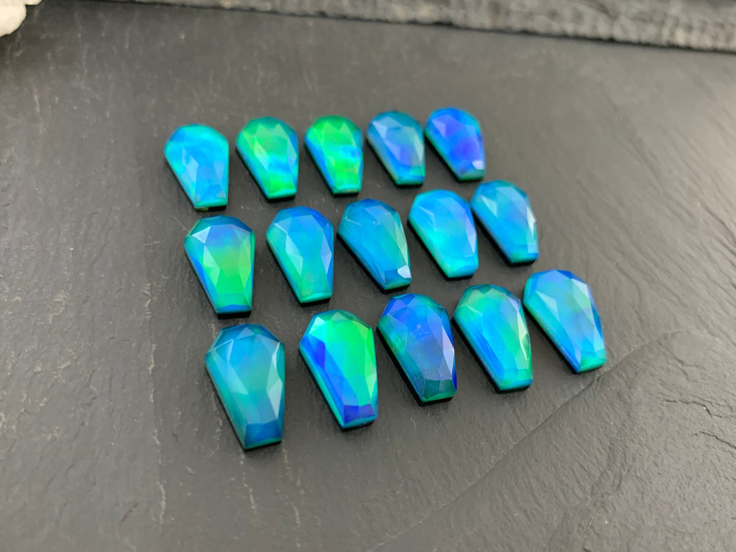 Faceted Aurora Opal coffin 10x16mm cabochon - Doublet cabochons