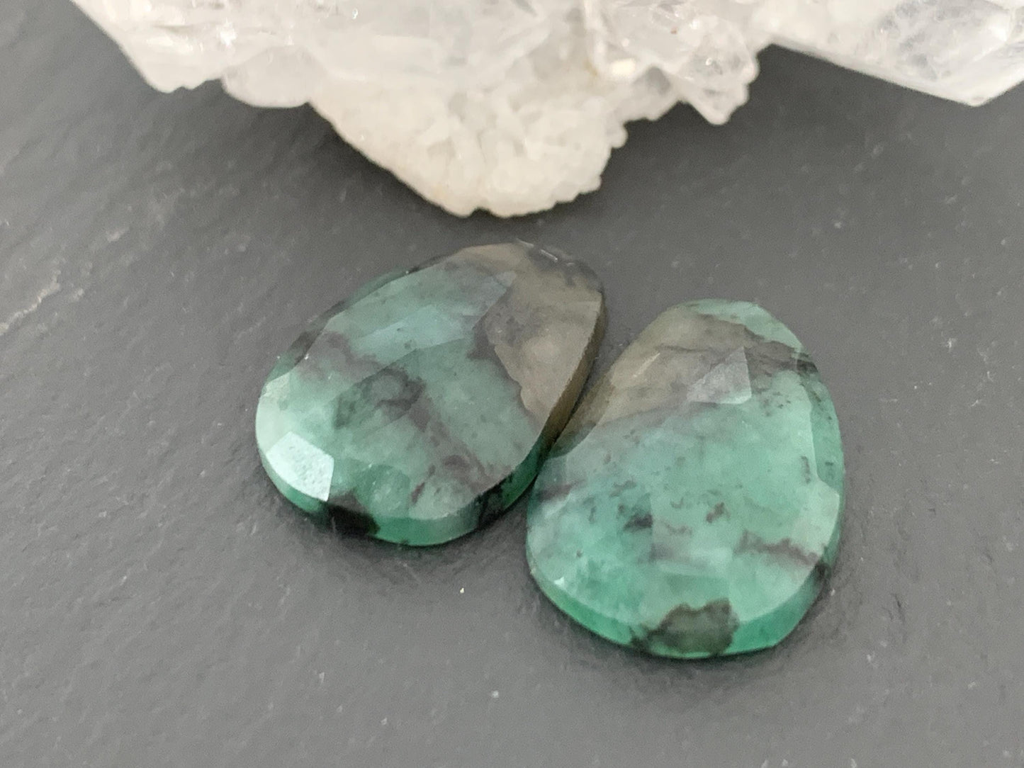 Faceted Emerald Pair 11x17x3.5mm cabochon