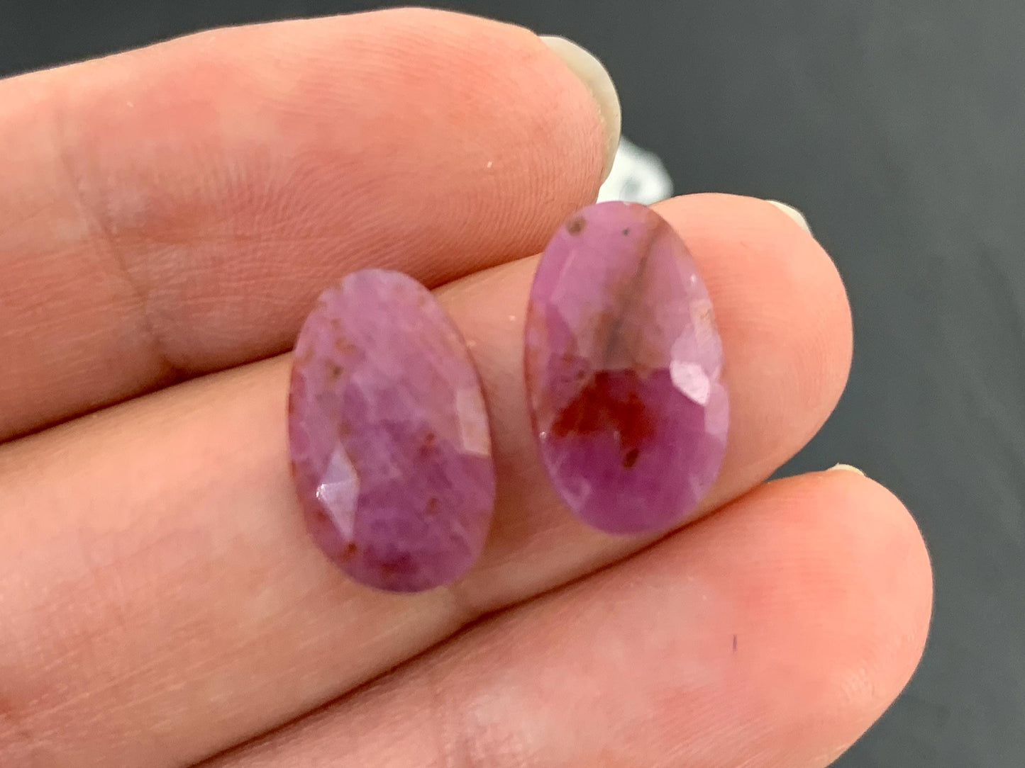 Faceted Ruby pair 9x14x3mm cabochon