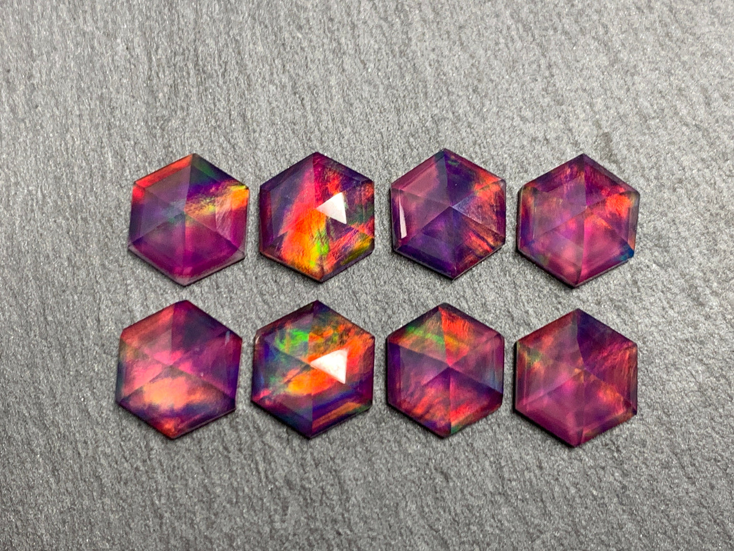Faceted Aurora Opal hexagon 10mm cabochon - Doublet cabochons