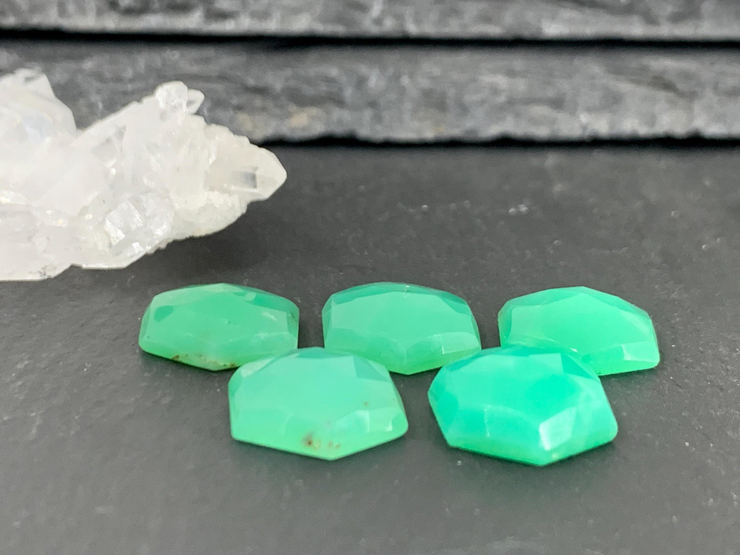 Faceted Chrysoprase Cabochon 12x14mm Hexagon Gemstone – Rose Cut Green Stone