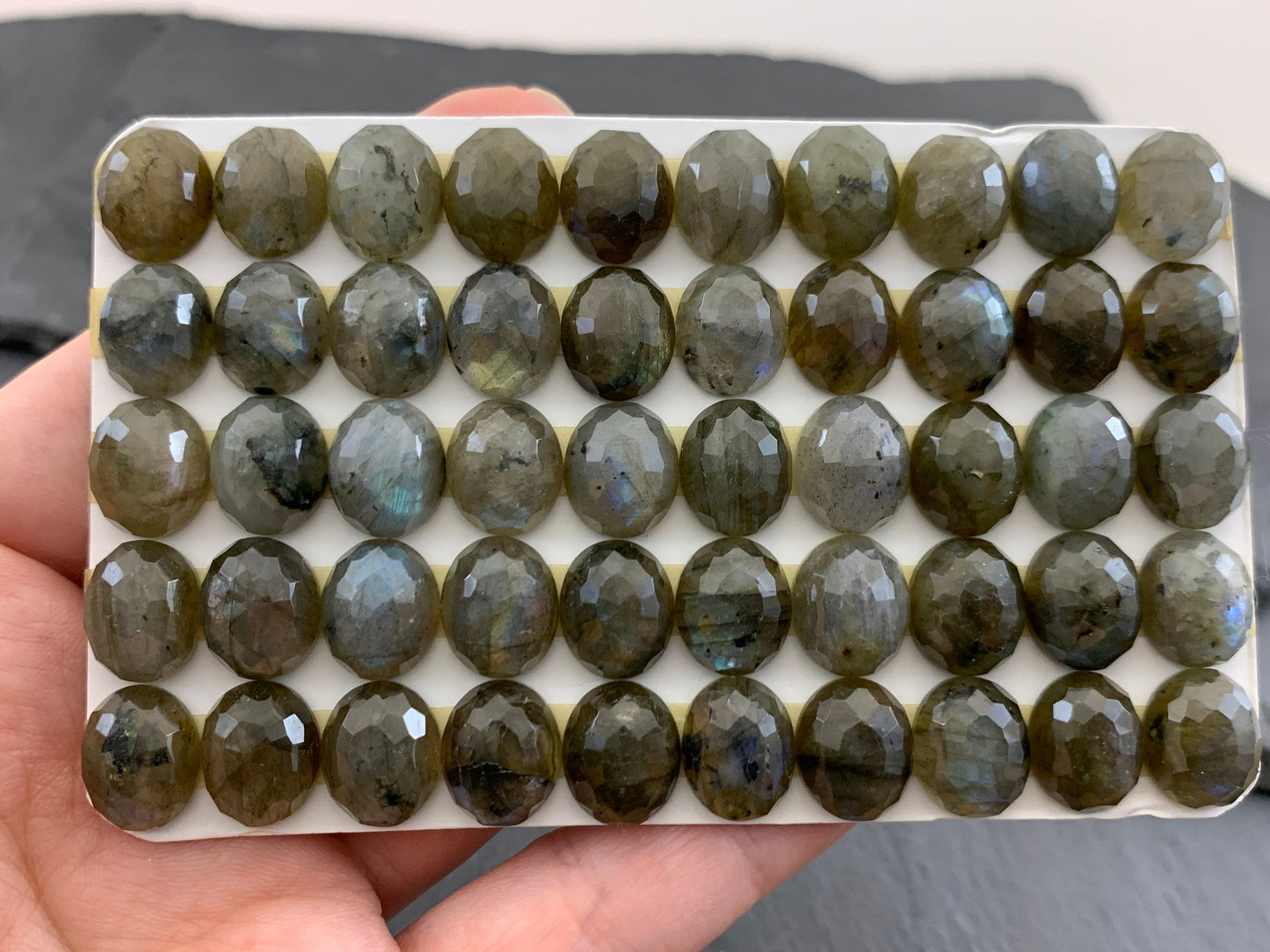 Faceted Labradorite oval 10x12mm Cabochon - Calibrated Cabochons