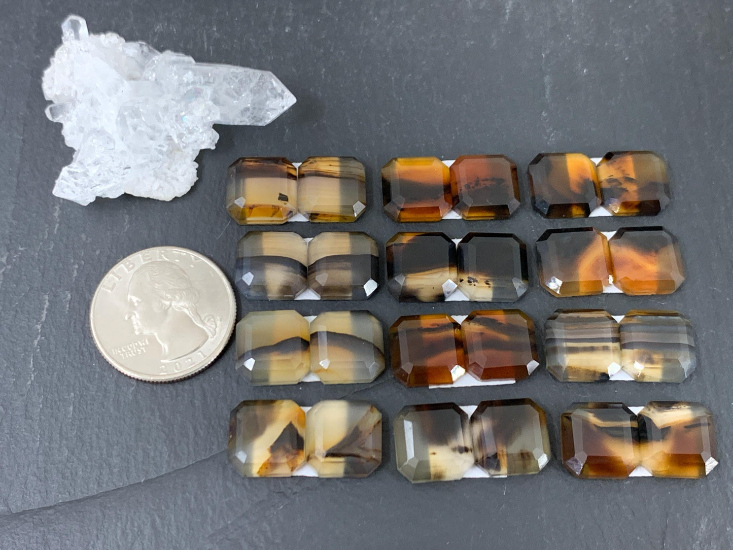 Faceted Montana Agate square 12mm cabochon - Buy by pair