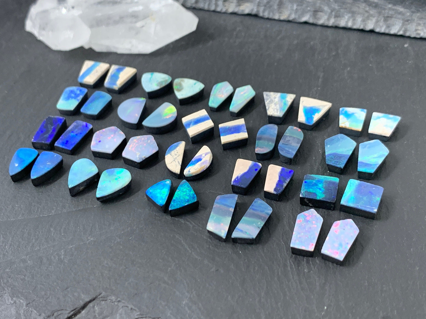 Pair Australian Opal doublet 9-12mm long cabochon