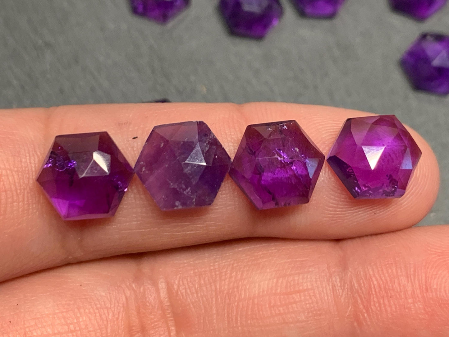 Discounted Damaged faceted Amethyst Hexagon 10mm Cabochon