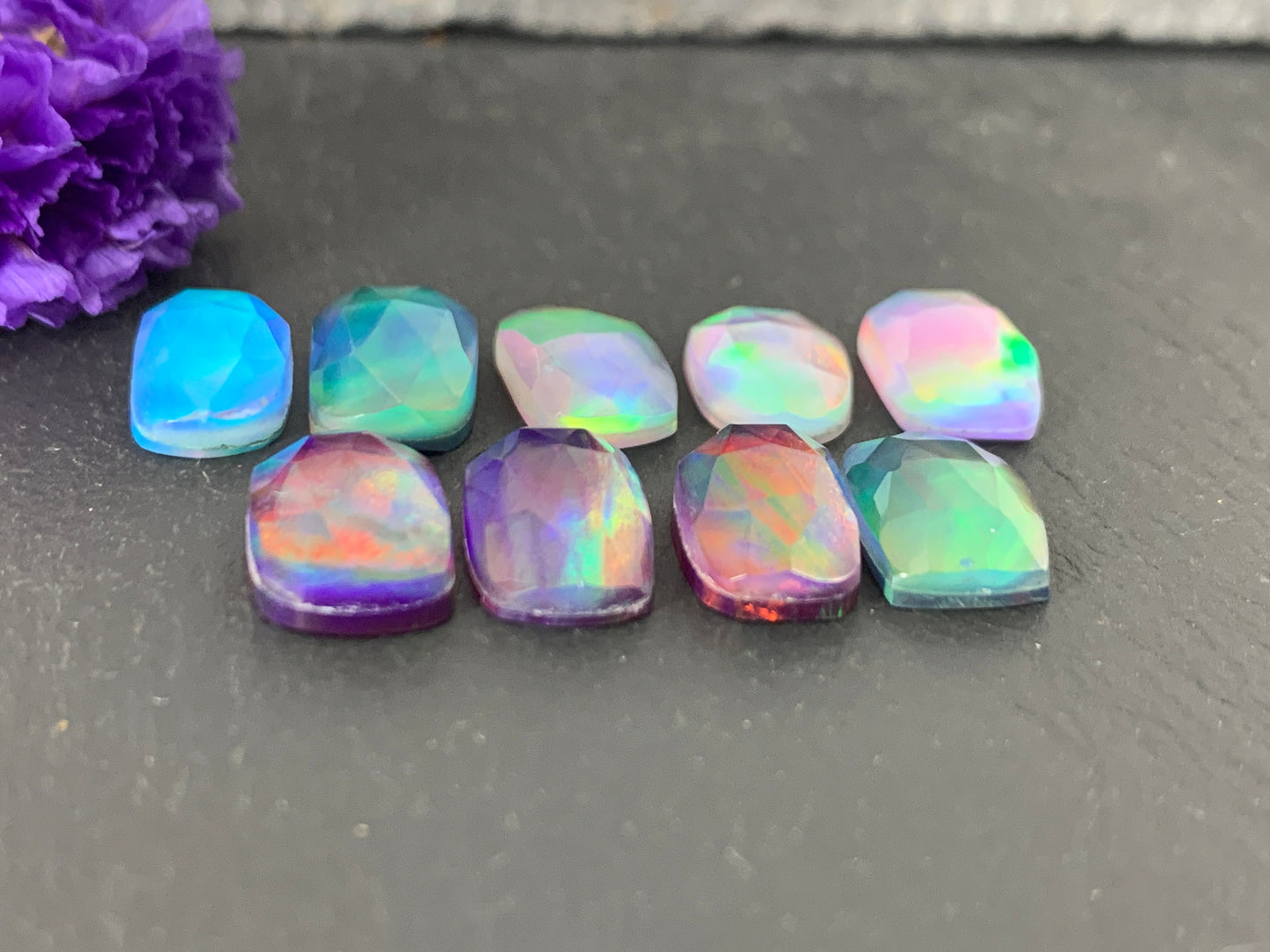 Faceted Aurora Opal cabochon - Doublet cabochon