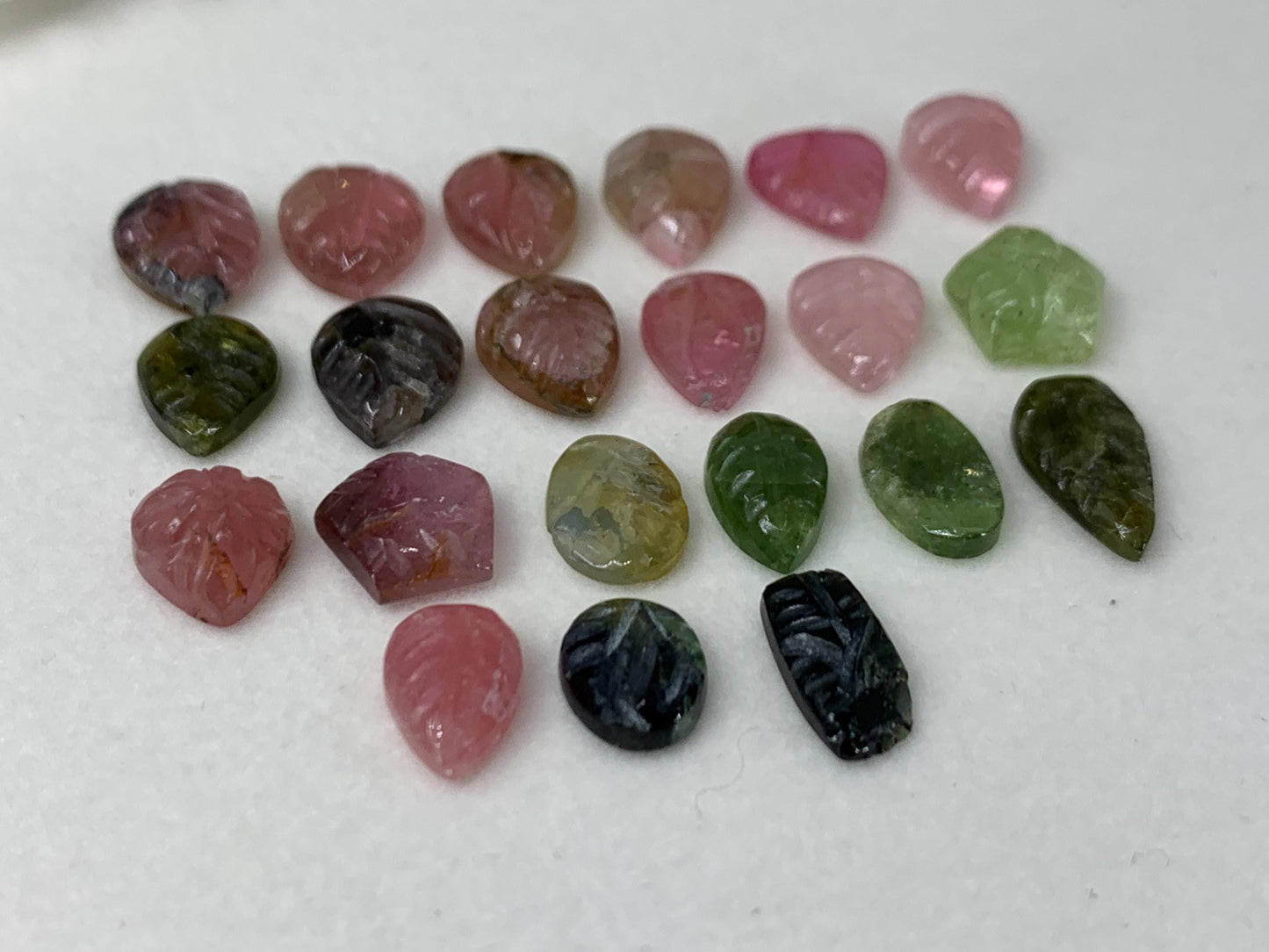 Discounted damaged carved Watermelon Tourmaline 10-12mm long cabochon