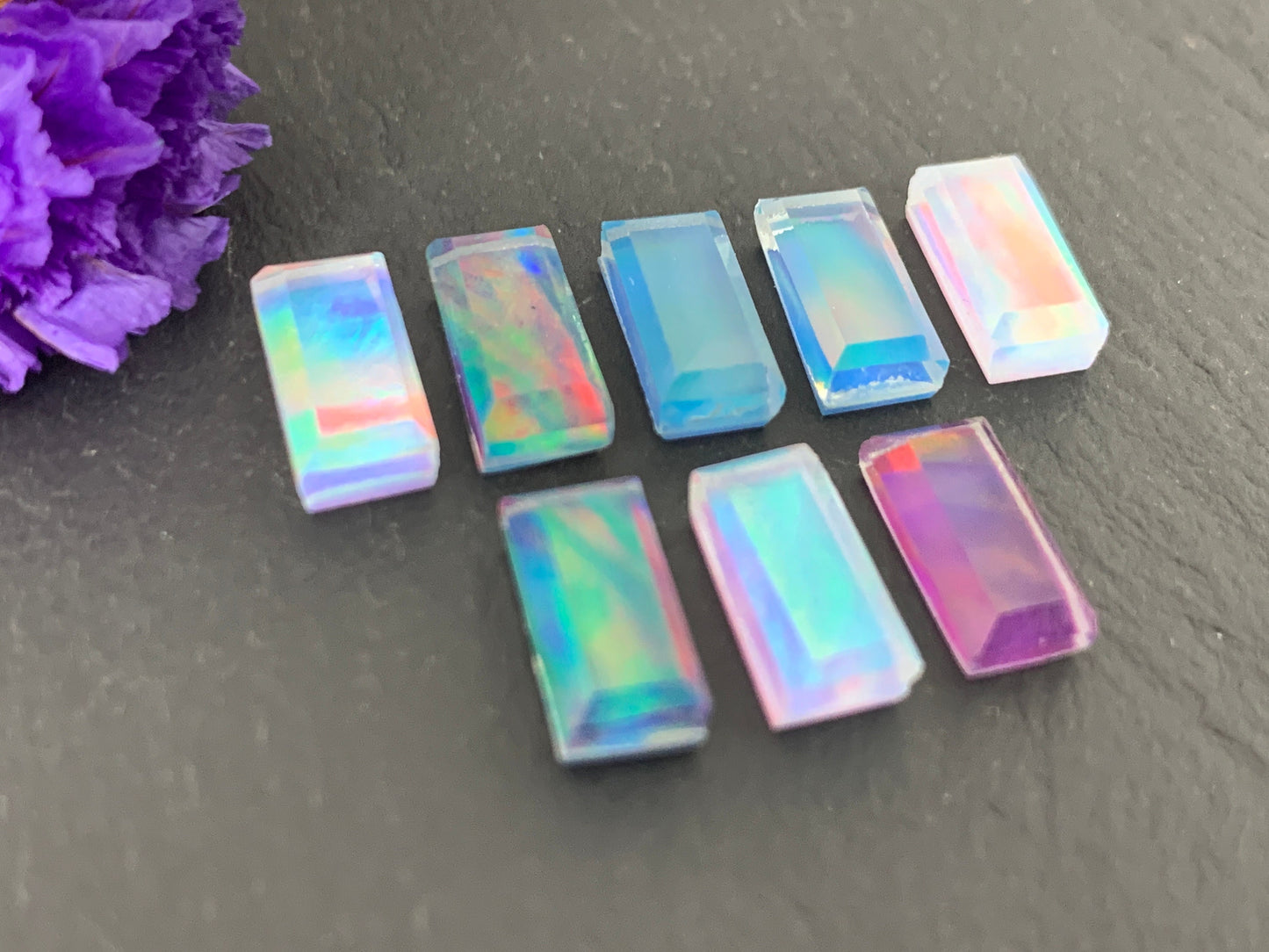 Step Cut Aurora Opal 5x9mm cabochon - Doublet cabochons