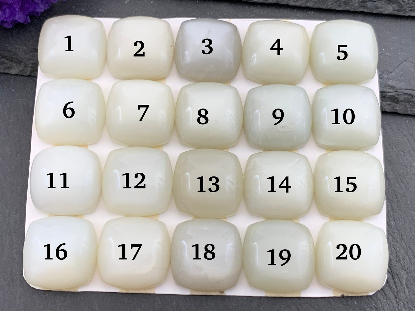 White Moonstone square cushion 18mm cabochon - Calibrated cabochons