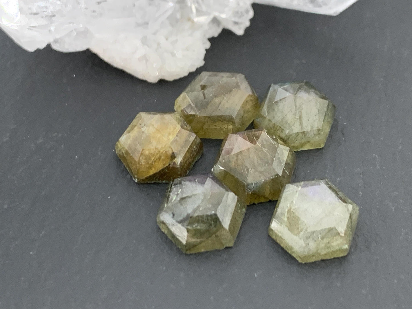 Discounted Faceted Labradorite hexagon 8mm cabochon| lot of 6 pieces