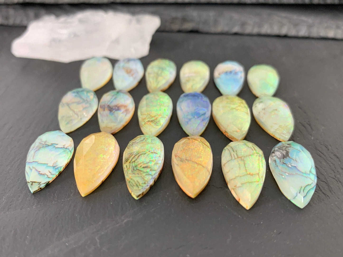 Faceted Monarch Opal pear 10x20mm cabochons - Doublet cabochons (AO65-3)