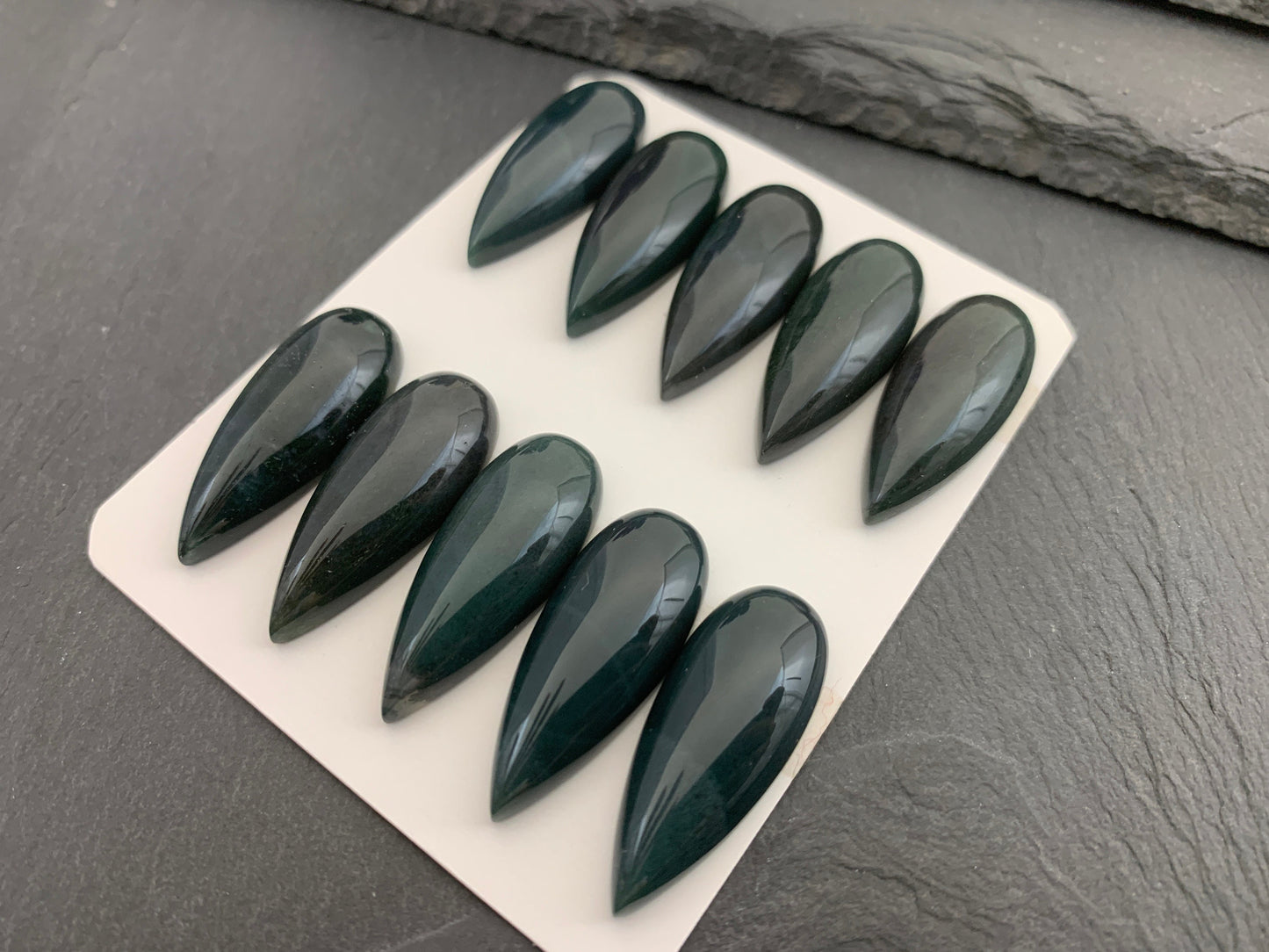 Moss Agate pear 12x30mm cabochon | Calibrated Moss Agate | Natural Moss Agate