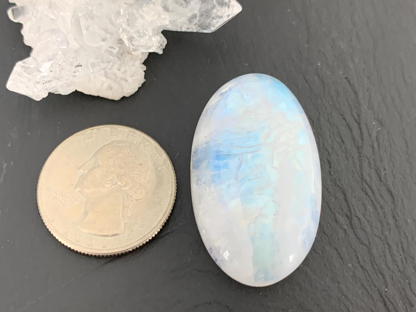 Rainbow Moonstone 39x23x10mm cabochon