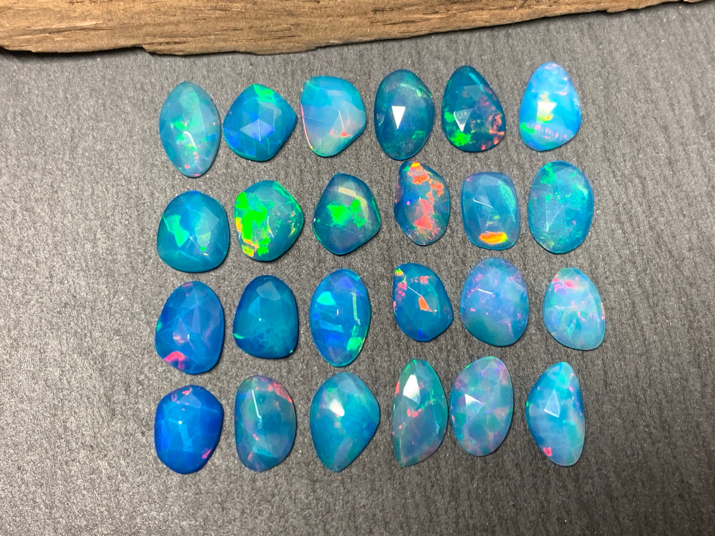 Faceted Blue Ethiopian Opal 8-10mm long cabochon