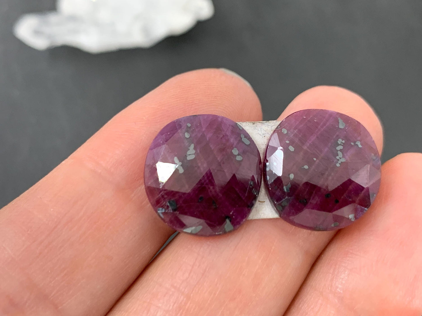 Faceted Ruby pair 14x14x3.5mm cabochon