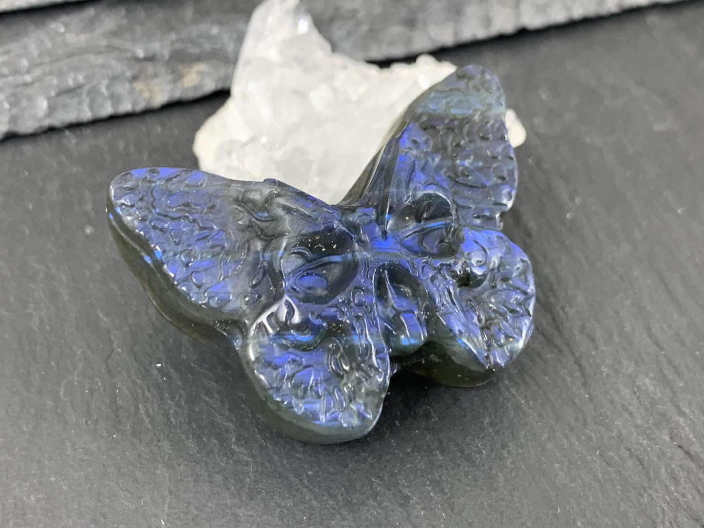 Labradorite Butterfly Carving – Natural 30x40mm Flat Back Gemstone Ornament