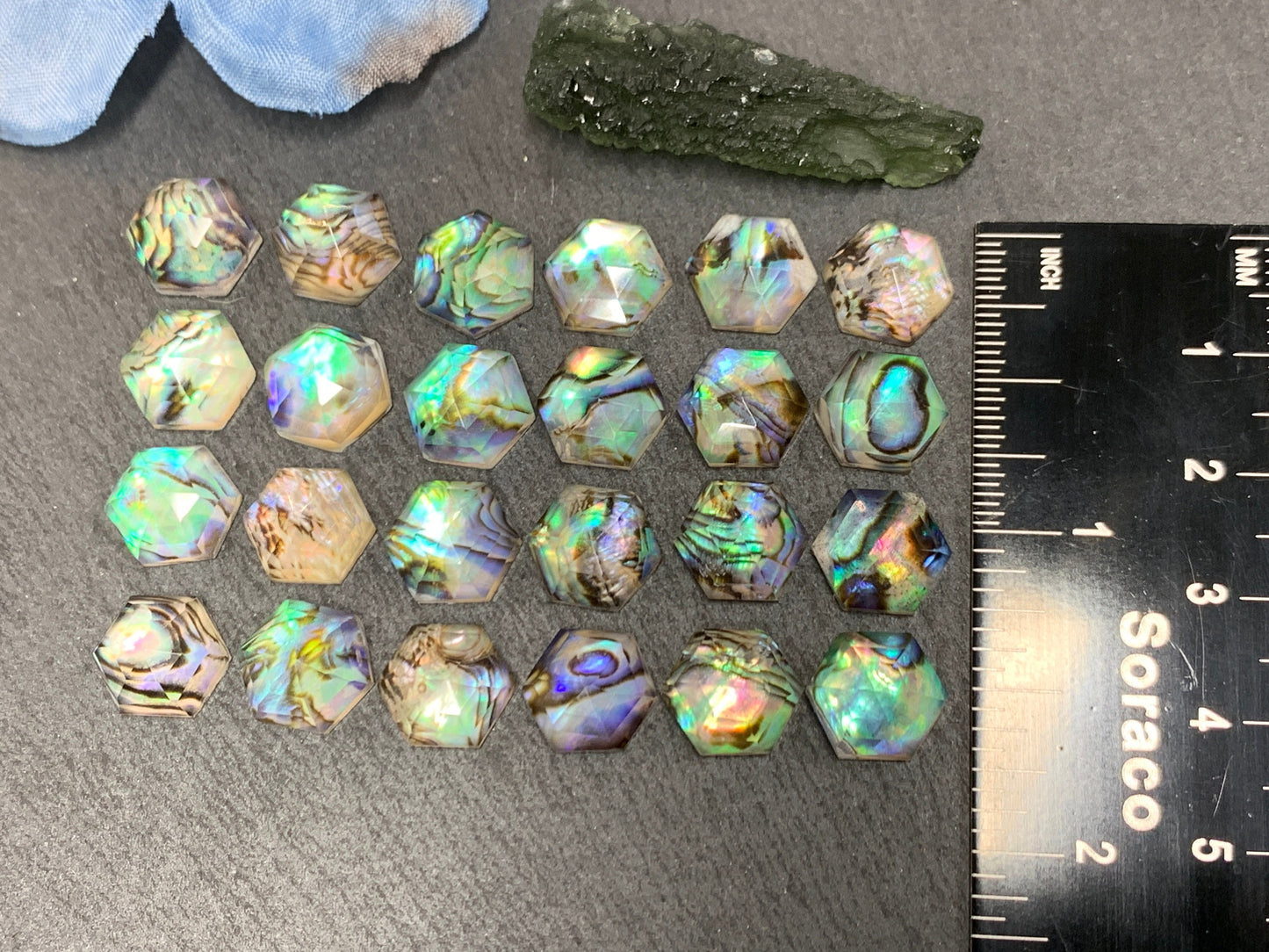 Faceted Abalone Crystal hexagon 10mm doublet cabochon