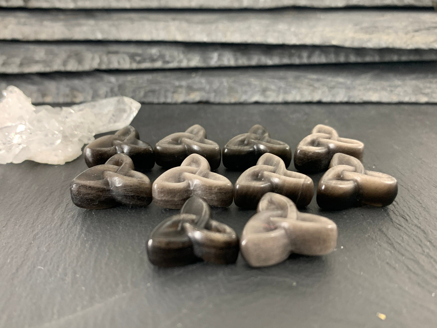Silver Obsidian reuleaux triangle 15x17mm carving