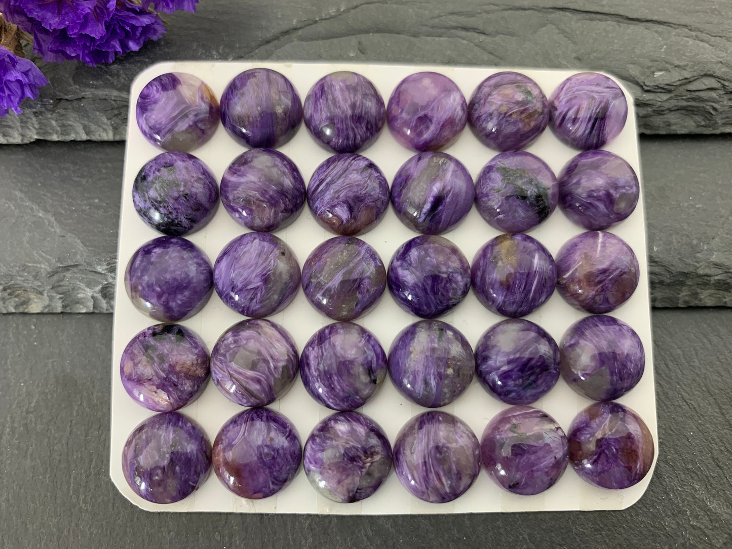 Charoite round 12mm cabochon - Calibrated cabochons