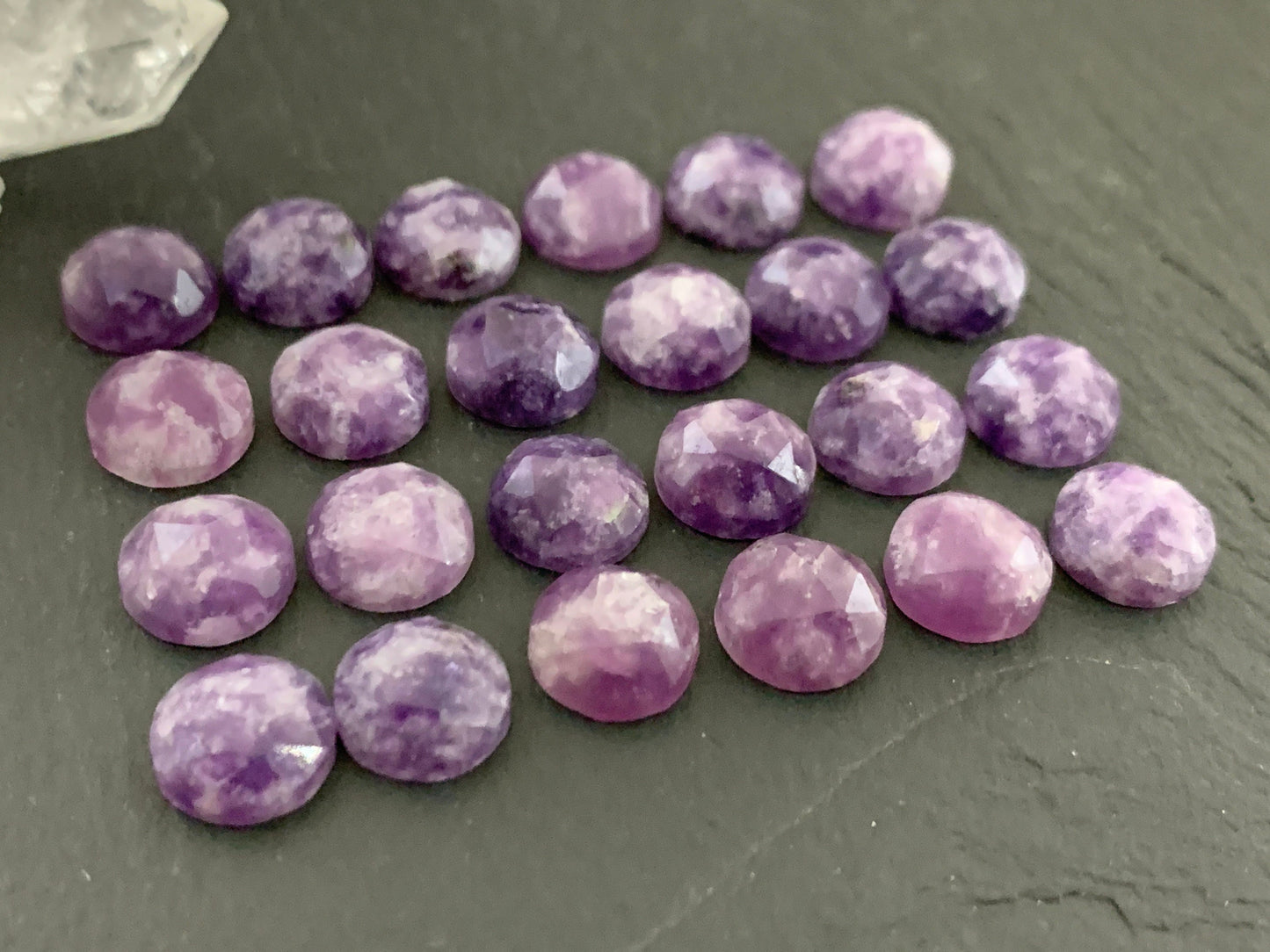 Faceted Lepidolite round 8mm cabochon