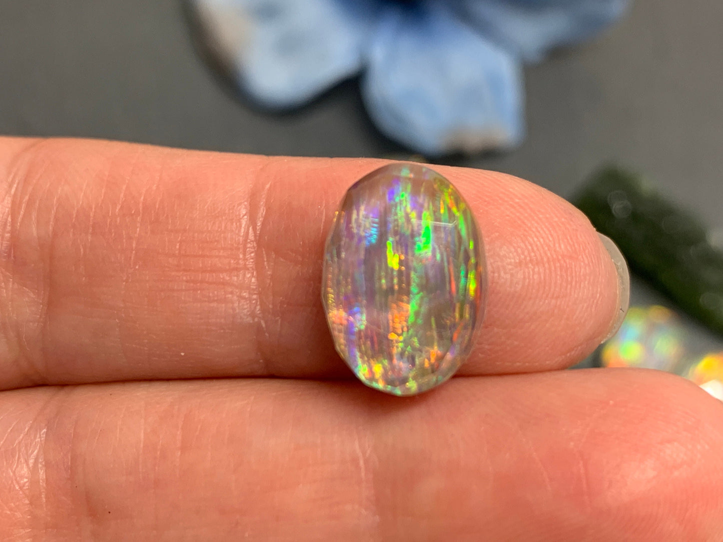 Faceted Aurora Opal oval 10x14mm cabochons - Doublet cabochons