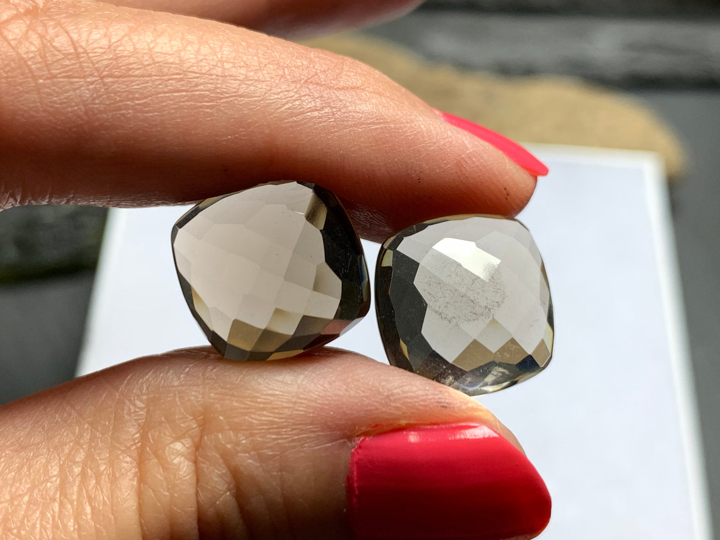 Faceted Smokey Quartz square cushion 14x14mm cabochon - Calibrated cabochons
